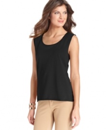 Jones New York Collection lends a luxe touch to this plus size tank top, featuring silk trim-- it's an ideal layering piece. Jones New York Collection lends a luxe touch to this plus size tank top, featuring silk trim-- it's an ideal layering piece.