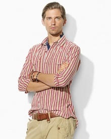 The Emmons workshirt is crafted from silky dobby-woven cotton with a vibrant multi-striped pattern for the timeless appeal of vintage-inspired style. The Emmons workshirt is crafted from silky dobby-woven cotton with a vibrant multi-striped pattern for the timeless appeal of vintage-inspired style.