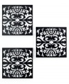 Fill in the blanks with Myriad wall tiles. Stamped metal featuring a vintage floral motif lends elegant character to a living room, bedroom or bath.