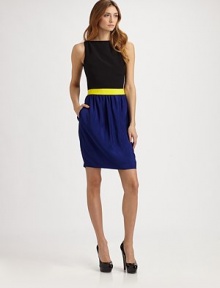 This sculptural coloblocked design is tailored with a prettily gathered skirt finished with hidden pockets.BoatneckSleevelessBanded waistGathered skirtSide slash pocketsConcealed back zipSilk liningAbout 21 from natural waist35% acetate/35% viscose/28% silk/2% elastaneDry cleanMade in France of imported fabricModel shown is 5'11 (180cm) wearing US size 4. This sculptural coloblocked design is tailored with a prettily gathered skirt finished with hidden pockets.BoatneckSleevelessBanded waistGathered skirtSide slash pocketsConcealed back zipSilk liningAbout 21 from natural waist35% acetate/35% viscose/28% silk/2% elastaneDry cleanMade in France of imported fabricModel shown is 5'11 (180cm) wearing US size 4.