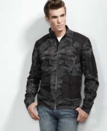 The traditional camouflage french rib jacket is updated in a black and grey colorway and adorned with multiple functional pockets, only from INC. The traditional camouflage french rib jacket is updated in a black and grey colorway and adorned with multiple functional pockets, only from INC.