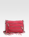 Gorgeous snake-embossed leather in a sleek bag adorned with exposed zip pockets.Removable chain and leather shoulder strap, 22½ dropTop zip closureThree outside zip pocketsProtective metal feetCotton lining8½W X 6½H X 1½DImported