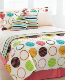 Prints charming. Featuring patterned circles and bold stripes, the Lalla reversible comforter set lets your creativity take center stage – just mix and match the reversible comforter, sham, sheeting and decorative pillows for countless fresh new looks! Sheeting features a diamond print on one side and a geo floral motif on the other. (Clearance) Prints charming. Featuring patterned circles and bold stripes, the Lalla reversible comforter set lets your creativity take center stage – just mix and match the reversible comforter, sham, sheeting and decorative pillows for countless fresh new looks! Sheeting features a diamond print on one side and a geo floral motif on the other. (Clearance)
