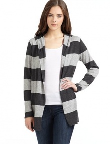 THE LOOKStriped designHoodLong sleevesOpen frontTHE FITAbout 30 from shoulder to hemTHE MATERIAL65% cotton/35% merino woolCARE & ORIGINHand washImportedModel shown is 5'9½ (176cm) wearing US size Small. 
