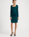 A sculptural envelope neckline and prettily ruched seams define this stretch jersey style.Envelope necklineLong ruched sleevesRuched sidesBack zipFully linedAbout 22 from natural waist93% rayon/7% spandexDry cleanImportedModel shown is 5'10½ (179cm) wearing US size 4. 