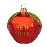 A glittering, glass apple from Kurt Adler brings a bit of New York to your holiday tree.