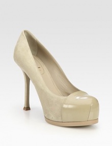 Smooth patent leather toecap adds a hint of gleam to this extravagant suede silhouette. Self-covered heel, 4½ (115mm)Covered platform, 1 (25mm)Compares to a 3½ heel (90mm)Suede and patent leather upperLeather lining and solePadded insoleMade in Italybr>OUR FIT MODEL RECOMMENDS ordering one half size up as this style runs small. Smooth patent leather toecap adds a hint of gleam to this extravagant suede silhouette. Self-covered heel, 4½ (115mm)Covered platform, 1 (25mm)Compares to a 3½ heel (90mm)Suede and patent leather upperLeather lining and solePadded insoleMade in Italybr>OUR FIT MODEL RECOMMENDS ordering one half size up as this style runs small.