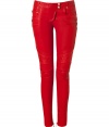 Rock n roll style goes ultra-luxe with these of-the-moment skinny leather pants from Balmain - Snap tab closure, belt loops, quilted panels at top, sides, knees, and back pockets, multiple side zip pockets, zips at hem, skinny fit, biker-style - Wear with an oversized top, a cropped blazer, and platform heels