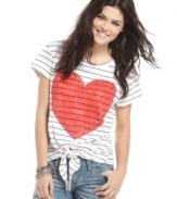 Stripes and rhinestones unite on this printed top from The Classic that lets you wear your heart on your chest! Don it with your perfectly worn-in denim for a style you're sure to love!