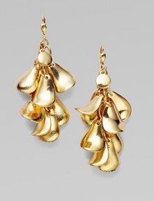 A trickle of golden petals create a look that's at once natural and glam.12k goldplating Length, about 3¼ Wire lever backs Imported