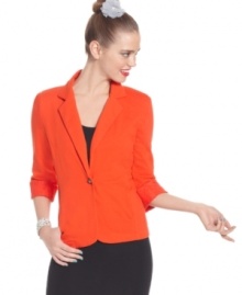 Sharpen up your style with Material Girl's blazer. Three quarter length sleeves and lace-trimmed cuffs give it a sophisticated look. Sharpen up your style with Material Girl's blazer. Three quarter length sleeves and lace-trimmed cuffs give it a sophisticated look.