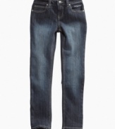 Fitted throughout the leg for trendy style, these skinny jeans from Baby Phat keep her looking fresh and feeling comfy.