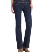 From the clean dark wash to the contrast-color topstitching, love love love these bootcut jeans from Levi's!