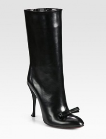 Butter-soft leather topped with a small bow feminizes any look. Self-covered heel, 4½ (115mm)Shaft, 9½Leg circumference, 12½Leather upperPull-on styleLeather lining and solePadded insoleMade in Italy Butter-soft leather topped with a small bow feminizes any look. Self-covered heel, 4½ (115mm)Shaft, 9½Leg circumference, 12½Leather upperPull-on styleLeather lining and solePadded insoleMade in Italy
