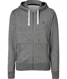 Casual hooded zip-up jacket in grey cotton blend - Classically sporty slim cut, with long sleeves, zip closure and pouch pockets on either side - Drawstring hood - Embroidered Polo logo at chest - A great basic ideal for leisure and sports - Versatile, relaxed style compliments all casual looks, including jeans, chinos and workout gear Casual hooded zip-up jacket in grey cotton blend - Classically sporty slim cut, with long sleeves, zip closure and pouch pockets on either side - Drawstring hood - Embroidered Polo logo at chest - A great basic ideal for leisure and sports - Versatile, relaxed style compliments all casual looks, including jeans, chinos and workout gear