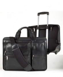 This classic case offers versatility of movement in today's fast paced business world. Maximize travel options by either rolling with the patented wheel and handle system or remove it to carry with more maneuverability. A high-density laptop sleeve protects your computer from bumps and bruises, while the main compartment with file divider and front organizer help transport documents and accessories. One-year limited warranty. This classic case offers versatility of movement in today's fast paced business world. Maximize travel options by either rolling with the patented wheel and handle system or remove it to carry with more maneuverability. A high-density laptop sleeve protects your computer from bumps and bruises, while the main compartment with file divider and front organizer help transport documents and accessories. One-year limited warranty.