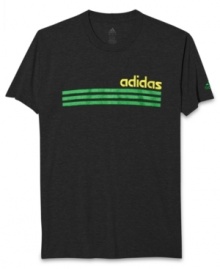 Make sure you're still stylin' even when you're playing hard with this graphic t-shirt from adidas. Make sure you're still stylin' even when you're playing hard with this graphic t-shirt from adidas.