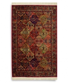 A long runner that is ideal for halls and entryways, this intensly colored rug recalls the graceful style and bold design of original Kirman rugs woven in ancient Persia. Comprised of 50, individually-dyed colors to create a stunning depth of texture and hue. A patented luster-wash imparts an elegant vintage look and feel. Woven in the USA of premium fully worsted New Zealand wool. A long runner that is ideal for halls and entryways, this intensly colored rug recalls the graceful style and bold design of original Kirman rugs woven in ancient Persia. Comprised of 50, individually-dyed colors to create a stunning depth of texture and hue. A patented luster-wash imparts an elegant vintage look and feel. Woven in the USA of premium fully worsted New Zealand wool.