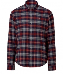 Super on-trend crimson and navy brick plaid shirt -Get the of-the-moment look in this stylish plaid button-down - Small smart collar with a modern-cut silhouette - Wear with a chunky wool cardigan, jeans, a motorcycle boots for downtown-ready casual - Pair with a blazer, chinos, and oxfords Super on-trend crimson and navy brick plaid shirt -Get the of-the-moment look in this stylish plaid button-down - Small smart collar with a modern-cut silhouette - Wear with a chunky wool cardigan, jeans, a motorcycle boots for downtown-ready casual - Pair with a blazer, chinos, and oxfords