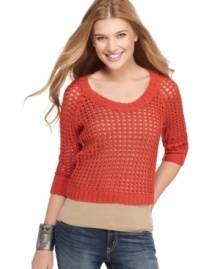 Net lots of style with this crochet sweater from American Rag – the perfect layer for a casual Saturday look! Net lots of style with this crochet sweater from American Rag – the perfect layer for a casual Saturday look!