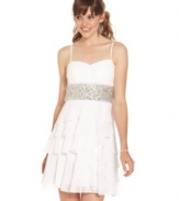 Soft tiers are accented by jeweled applique on this sweet and fluttery dress from B Darlin.