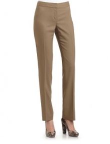 THE LOOKNarrow waistbandFront zipperDual back slit pocketsTHE FITInseam, about 42THE MATERIAL98% virgin wool/2% elastaneCARE & ORIGINDry cleanImportedModel shown is 5'11 (180cm) wearing US size 4. THE LOOKNarrow waistbandFront zipperDual back slit pocketsTHE FITInseam, about 42THE MATERIAL98% virgin wool/2% elastaneCARE & ORIGINDry cleanImportedModel shown is 5'11 (180cm) wearing US size 4.