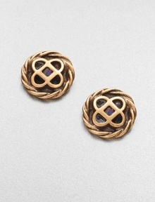 An intricate design accented with glossy enamel. Pewter and brassEnamelSize, about .75Post backMade in USA