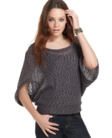 Pair REIGN's open knit sweater over your fave cami for a super-cute look. The gold metallic fabric really adds drama to to this topper! Pair REIGN's open knit sweater over your fave cami for a super-cute look. The gold metallic fabric really adds drama to to this topper!