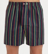 A classic striped lounge short for a true gentleman of style, shaped in lightweight, breathable cotton.Elastic waistbandAdjustable button-flyInseam, about 4CottonMachine washImported