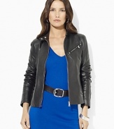 An iconic motorcycle-inspired jacket gets a luxurious update in supple leather with perforated details.