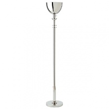 This sleek floor lamp is influenced by industrial design. Double disk detail is included on the shaft.