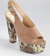 With an ever-so-slight 60s feel, these DIANE von FURSTENBERG slingbacks showcase soft suede atop a chunky, snakeskin-print platform. A mod, gold-tone buckle completes the look.