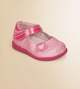 Classic Mary Janes get a sparkly update with pink glitter and an adjustable grip-tape ankle strap.Grip-tape ankle strapSparkly polyurethane upperLeather liningRubber soleImported