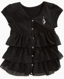 Tiered ruffles make this floaty chiffon fabric shirt from Baby Phat even more fun and flowy.