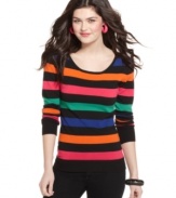 Say What? unlocks the rainbow with a striped sweater that taps into your colorful side!