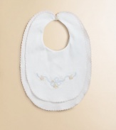 A soft, double-layered cotton bib is finished with sweet floral embroidery and scalloped trim.Single button closureCottonMachine washImported