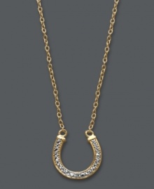 An ultra-glam good luck charm. Studio Silver's petite horseshoe pendant sparkles in round-cut crystal. Set in 18k gold over sterling silver. Approximate length: 16 inches + 2-inch extender. Approximate drop: 1/2 inch.