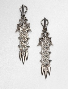 From the Superstud Collection. Spikes and studs, daggers and black sapphires all come together in this dramatic drop design of sterling silver finished with black and white rhodium plating for a striking two-tone effect.Black sapphireWhite and black rhodium-plated sterling silverLength, about 2.25Post-and-hinge back with 14k yellow gold postImported