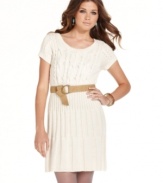 Dress casually chic for the Fall! Cute ribbing and a lovely cable-knit pattern adorn this warm sweater dress from Jessica Simpson.