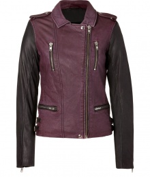 Toughen up your new-season style in this bold two-tone biker-inspired leather jacket from Iro - Classic motorcycle styling, spread collar, epaulets, asymmetrical zip closure, zip pockets and cuffs, side buckle details, contrasting grey sleeves and trim - Fitted - Wear with an elevated jeans-and-tee ensemble or a flirty frock and heels Toughen up your new-season style in this bold two-tone biker-inspired leather jacket from Iro - Classic motorcycle styling, spread collar, epaulets, asymmetrical zip closure, zip pockets and cuffs, side buckle details, contrasting grey sleeves and trim - Fitted - Wear with an elevated jeans-and-tee ensemble or a flirty frock and heels