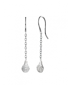 Delicate dangle earrings from PANDORA featuring sparkling diamonds in 18K white gold. Delicate dangle earrings from PANDORA featuring sparkling diamonds in 18K white gold.