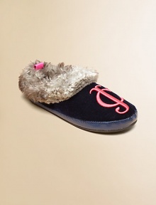 Slip her feet into these plush, faux fur-lined slippers with striking Juicy embellishment on velvet.Slip-onVelvet upperFaux fur liningRubber solePadded faux fur insoleImported