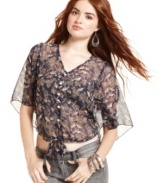 Loaded with delightful details, this top from Angie pairs breezy chiffon fabric with tie-front style.