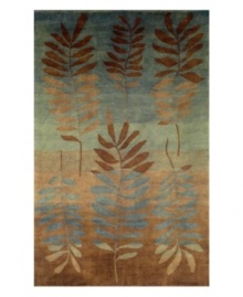 With fine imagery that evokes visions of aquatic ferns swaying rhythmically in the sea, this modern and elegant rug creates a peaceful oasis in your home. Hand-knotted and washed to add softness and luster to the wool, you'll enjoy the luxurious softness and relaxing brown-to-blue gradients this piece has to offer. With fine imagery that evokes visions of aquatic ferns swaying rhythmically in the sea, this modern and elegant rug creates a peaceful oasis in your home. Hand-knotted and washed to add softness and luster to the wool, you'll enjoy the luxurious softness and relaxing brown-to-blue gradients this piece has to offer.