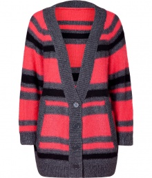 Stay warm and stylish in this super chic striped cardigan from Twenty8twelve - V-neck, long sleeves, front button placket, split kangaroo pockets, all-over stripe print, oversized fit - Wear with a long sleeve tee, skinny jeans, and ankle booties