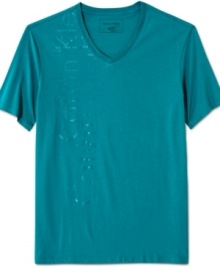 Time to reflect. This glossy logo t-shirt from Calvin Klein lightens up your casual style. Time to reflect. This glossy logo t-shirt from Calvin Klein lightens up your casual style.