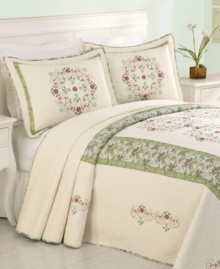 This Adele bedspread is blooming with floral details, delicate embroidery and a quilted cotton texture for an intricate look. This Adele bedspread is blooming with floral details, delicate embroidery and a quilted cotton texture for an intricate look.