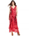 A tie-dyed maxi dress from Grace Elements adopts a flirtatious attitude with a full, floaty silhouette finished with a cascade of ruffles at the front.
