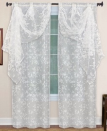A nature-inspired bird and branch motif across this flutter valance pair is the perfect addition to traditional and modern rooms alike. Gorgeous enough to stand alone in warm weather or suitable when layered with shimmering, solid panels. A nature-inspired bird and branch motif across this flutter valance pair is the perfect addition to traditional and modern rooms alike. Gorgeous enough to stand alone in warm weather or suitable when layered with shimmering, solid panels.