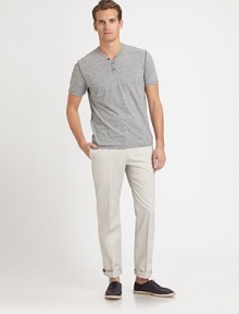 EXCLUSIVELY OURS. Soft, heathered slub knit revives a classic henley and offers an edgy, distressed feel.Three-button placketCottonMachine washImported